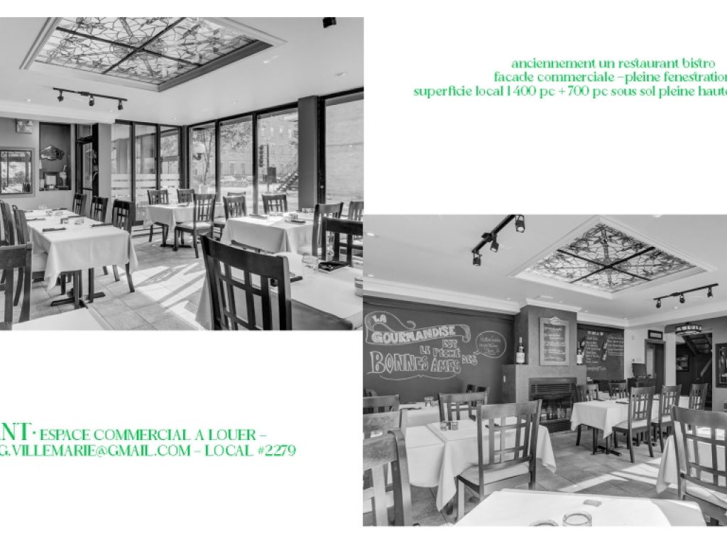 Local Commercial � Louer Ville-Marie Est � 2000 pi2 � Id�al Restaurant, Traiteur, Caf�, Boulangerie� Hotte Commerciale Incluse